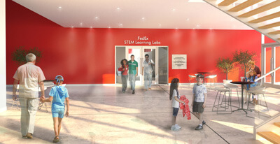 Architectural concept of the planned FedEx STEM Classroom Entrance