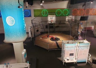 Ariel view of the basketball shooting robot in roboworld