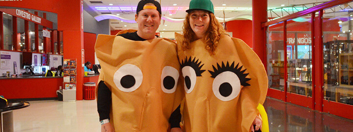 A couple dressed as pierogies