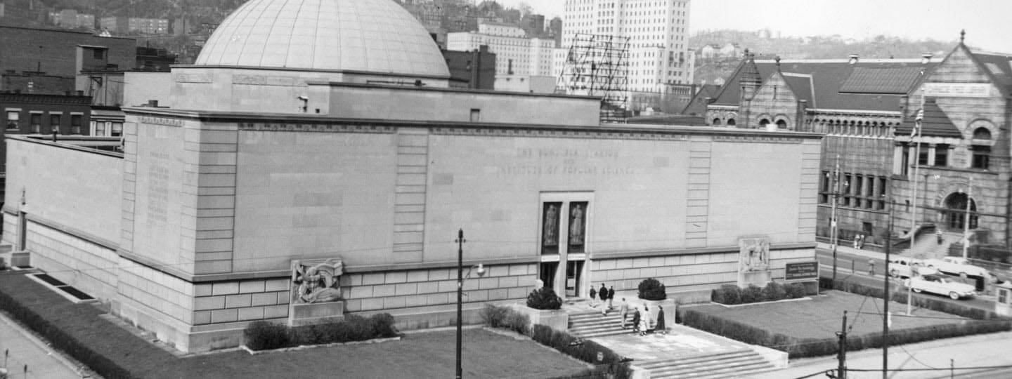 A black and white historic picture of the original Buhl Planetarium
