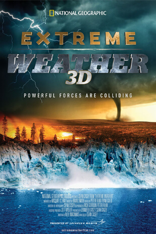 Extreme weather 3D movie poster with a tornado, fire, storm, and avalanche