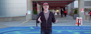 Adam Savage in front of Carnegie Science Center