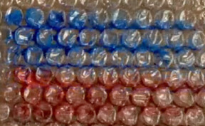 Bubble wrap with blue and red paint