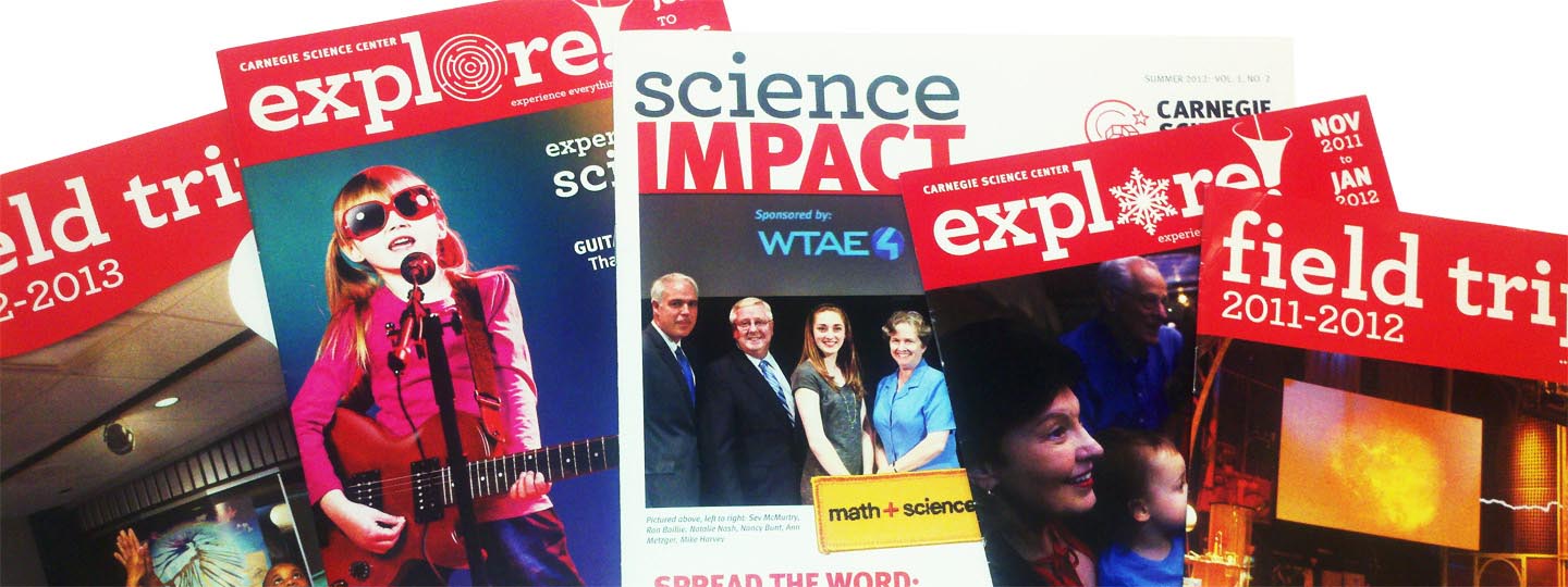 Five Science Impact, Explore, and field trip guide covers of magazines