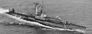 Black & white photo of USS Requin in ocean