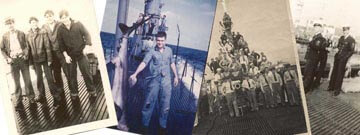 Old photographs of sailors on deck of USS Requin
