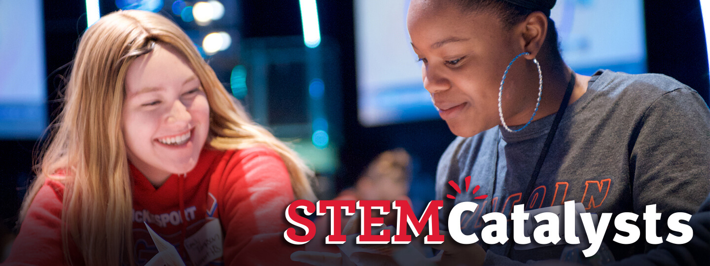 STEM Catalysts. Two girls smiling and laughing